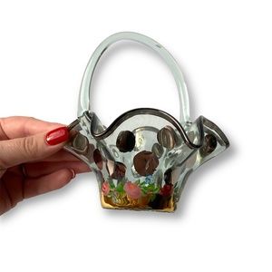 Vintage 1991 Mackenzie Childs Floral Glass Decorative Basket